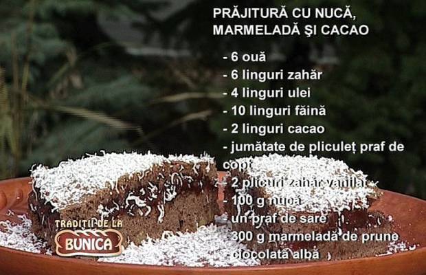 Prajitura cu nuca, cacao si marmelada