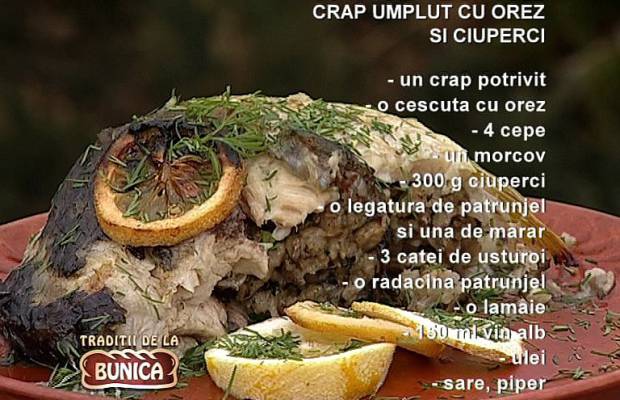 Crap umplut cu orez si ciuperci