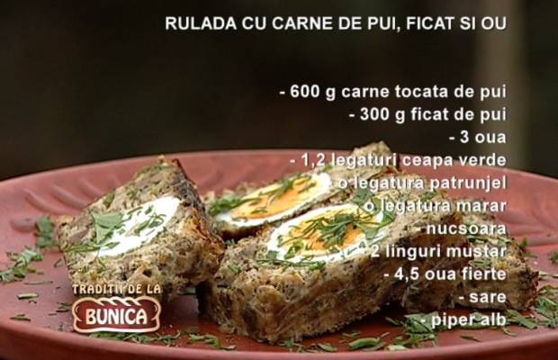 Rulada de pui, ficat si oua 