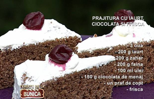 Prajitura cu iaurt, ciocolata si frisca